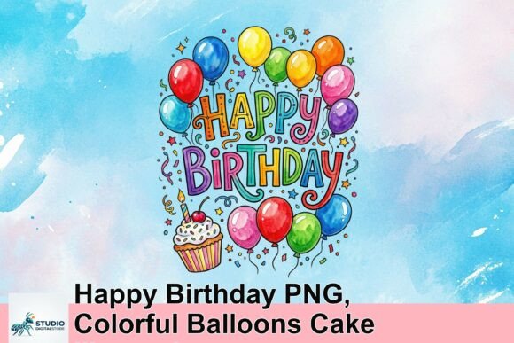 Download Happy Birthday PNG, Colorful Balloons Cake Illustration - Happy birthday Collection
