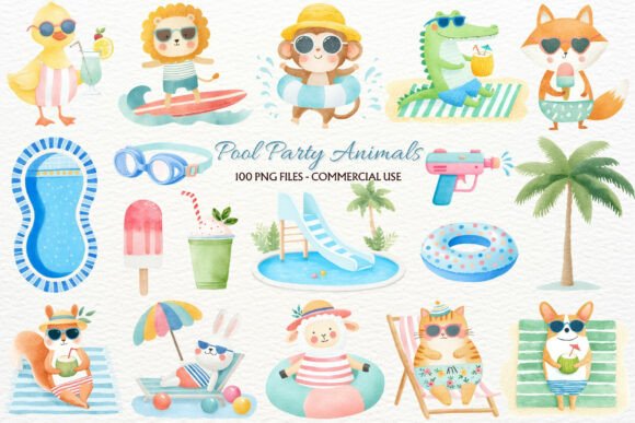Download Pool Party Nursery Animals Clipart PNG - Nursery animals Collection