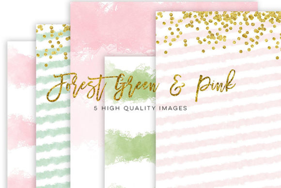Download Forest Green and Pink Watercolor Clipart - Premium Bundle