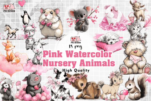 Download Pink Watercolor Nursery Animals PNG - Nursery animals Collection