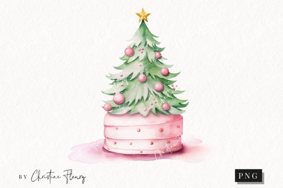 Download Watercolor Pink Christmas Tree Cake PNG - Cake png Collection