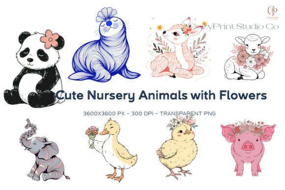 Download Nursery Animals Flowers Clipart Bundle - Nursery animals Collection