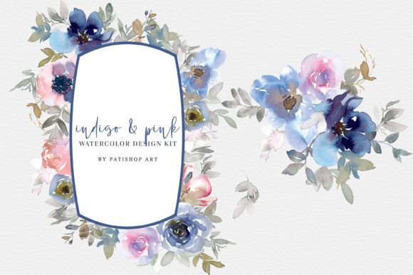 Download Indigo and Pink Watercolor Clipart Set - Premium Bundle