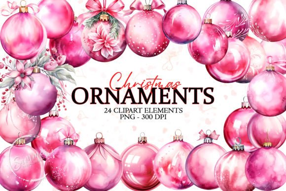 Download Christmas Balls, Pink Watercolor Clipart - Premium Resources